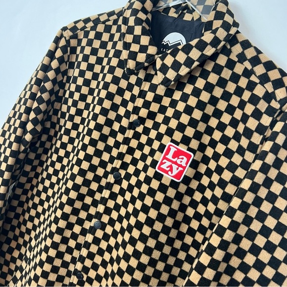 Lazy oaf brown buttons checker jacket S - Picture 3 of 9